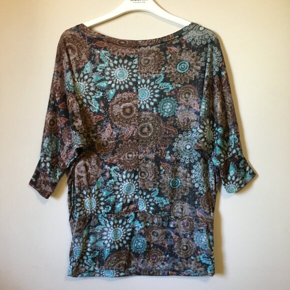 QED London Y2K Bohemian Mandela Dolman Sleeve Top - M - Picture 2 of 13